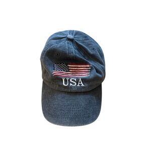 USA Baseball Cap Mens Blue Washed Cotton American Flag Embroidered SIZE OSFM
